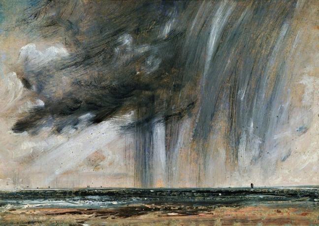 जॉन कॉन्स्टेबल (1776-1837), रेनकॉल्ड्स के साथ समुद्र के ऊपर बारिश का मौसम, जॉन कॉन्स्टेबल (1776-1837) द्वारा कैनवास पर तेल का अध्ययन, 22.2x31 सेमी